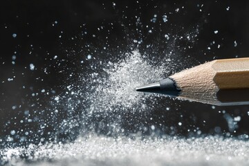 Poster - Pencil tip creates a burst of graphite dust against a dark background highlighting artistic potential