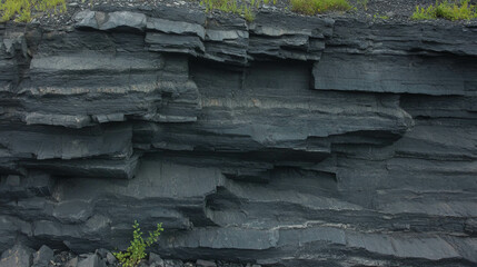 Poster - Dark grey layered limestone texture for geological studies or background design