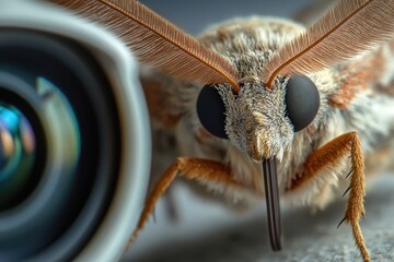 Aufkleber - A close-up shot of a moth with a camera