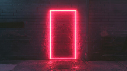 Poster - Futuristic pink neon light on dark red brick wall for urban design