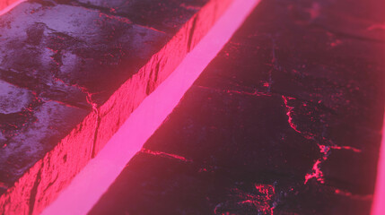 Poster - Vibrant dark red brick texture with pink neon highlights for modern design projects