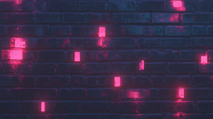 Poster - Neon pink accents on dark brick wall texture for modern design