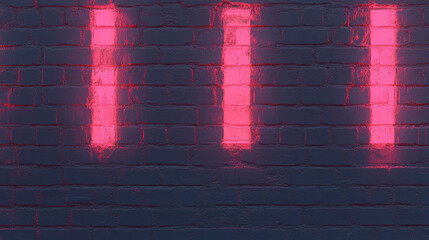 Poster - Vibrant neon pink light on dark red painted brick wall background
