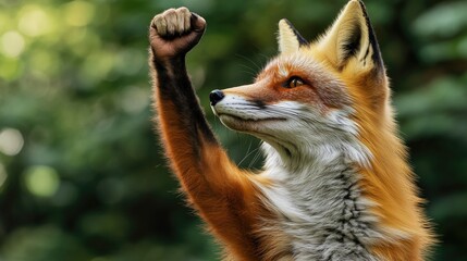 Poster - Close-up shot of a red fox lifting its paw, likely sensing or warning something