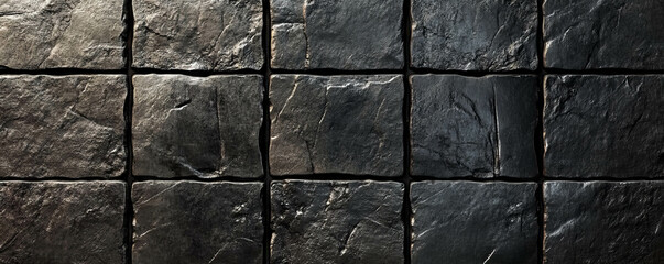 Poster - Dark stone square grid texture for architectural and interior design background