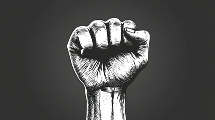 Raised fist, protest, graphic, dark background, activism