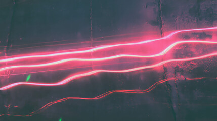 Aufkleber - Abstract neon light trail on dark textured wall for modern design concepts