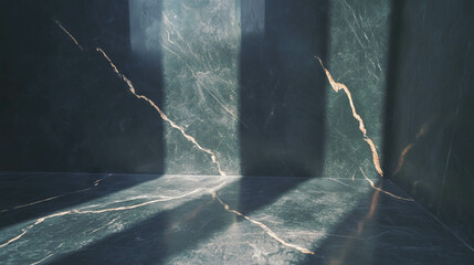 Poster - Elegant interior design with dark wood texture and light marble accents