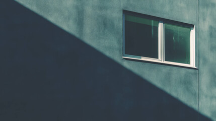 Poster - Minimalist architecture with deep black wall and window shadow contrast