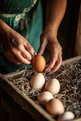 Poster - A person is carefully holding an egg inside a small box, ready for transportation or storage