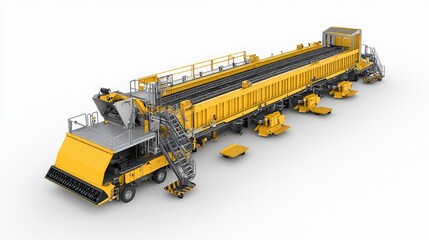 Poster - Heavy-duty conveyor belt cleaning system with dual-action rubber scrapers and pressure washing.