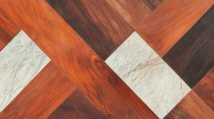 Poster - Elegant diamond pattern with wood and marble tiles for interior design