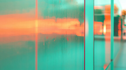 Aufkleber - Abstract duochrome green wall with orange accents for modern artistic design
