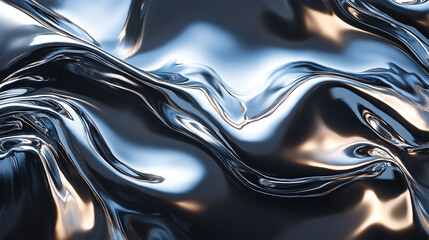Wall Mural - glossy silver metal fluid glossy chrome mirror water effect background.