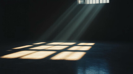 Poster - Sunlight streaming through window onto polished ebony black wall texture
