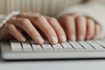 Aufkleber - Person typing on a laptop, demonstrating focus and creativity in a cozy environment during the day