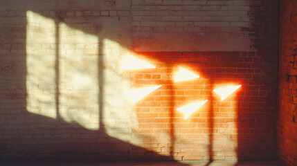 Poster - Modern industrial design with white neon arrow on exposed brick wall