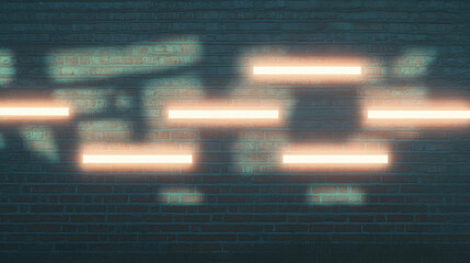 Aufkleber - Abstract neon light patterns on exposed brick wall for modern design