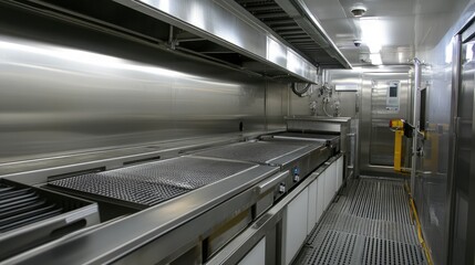 Poster - High-tech tray cleaning equipment with conveyor belt transport and efficient drying tunnel.