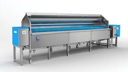 Poster - Hygienic conveyor belt cleaning machine with a built-in UV sterilization system, high-performance design.