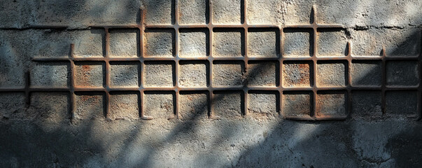 Aufkleber - Industrial texture of metal grid on rough concrete surface for architectural design