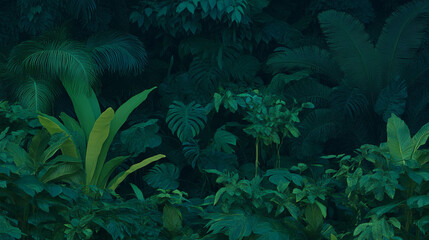 Poster - Lush tropical greenery with dense foliage in forest setting