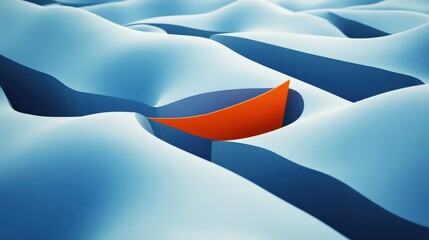 Poster - abstract representation of a vibrant orange shape set against smooth blue waves, evoking tranquility