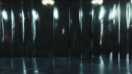 Poster - Glossy black wall texture with reflective surface and bright light accents