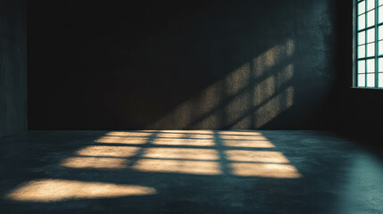 Poster - Play of light and shadow on glossy black wall for interior design or artistic background