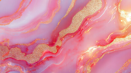 Poster - Glossy blush pink marble texture with gold veins for elegant design projects