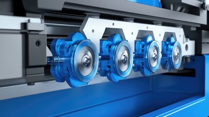 Poster - Large-scale conveyor belt cleaning unit with powerful bristle rollers and pressurized water jets.