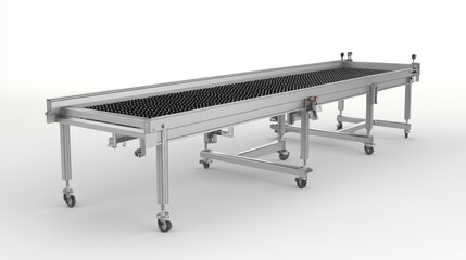 Poster - Large-scale tray cleaning system with built-in conveyor belt and rapid water drainage.