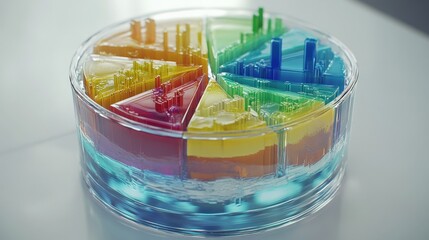 Poster - Colorful 3D pie chart model displaying data visualization on a bright surface