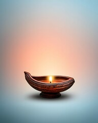 Wall Mural - A traditional oil lamp (diya) emits a warm glow, symbolizing light and hope against a softly lit background.