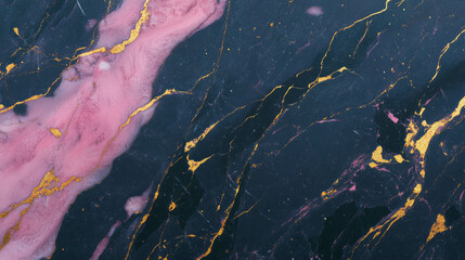 Poster - Glossy vibrant pink and dark marble texture with gold accents for interior design