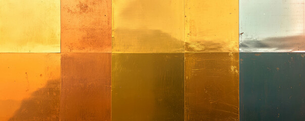 Poster - Metallic wall texture with gold, silver, and copper panels for design inspiration