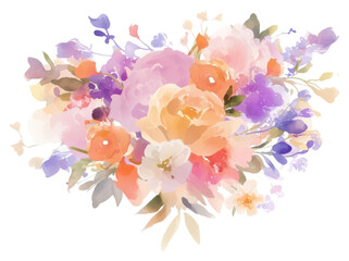 Wall Mural - PNG Pastel coquette orange pink purple bouquet art illustration watercolor.