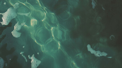 Poster - Abstract green water texture with dark shadows and foam patterns