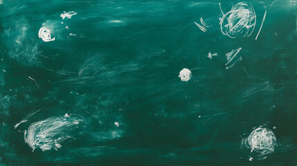 Poster - Rough green chalkboard texture with white chalk scribbles for background design