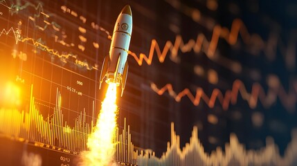 Poster - Rocket Blasting Off from a Financial Graph Depicting a Metaphorical Representation of Rising Profits Business Growth and Successful Investment Strategies