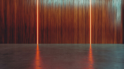 Poster - Modern interior with grey and brown wooden panel wall and concrete floor