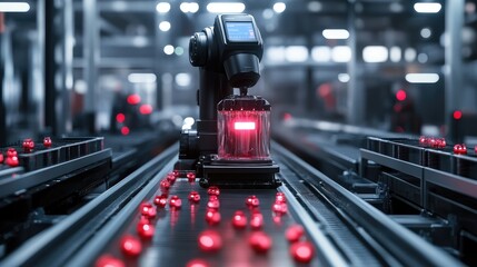 Poster - Smart conveyor belt cleaning equipment with an AI-controlled scrubbing process and real-time monitoring.