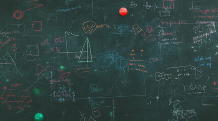 Poster - Chalkboard texture with erased chalk marks and colorful chalk drawings for educational background design
