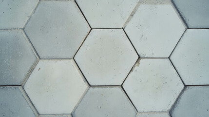 Poster - Modern hexagonal tile pattern with grey finish and white grout for architecture and design