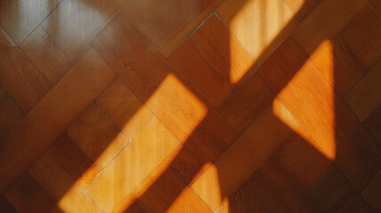 Aufkleber - Geometric patterned hardwood wall with warm sunlight reflections
