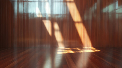Poster - Sunlit hardwood wall with glass panels and shadow patterns for interior design
