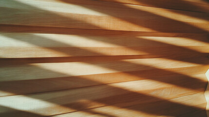 Aufkleber - Warm textured hardwood wall with horizontal panels and sunlit shadows