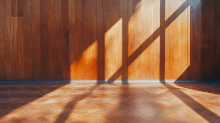 Poster - Elegant hardwood wall and parquet flooring with artistic sunlit patterns