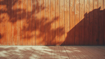 Poster - Warm hardwood wall texture with vertical planks and soft shadows