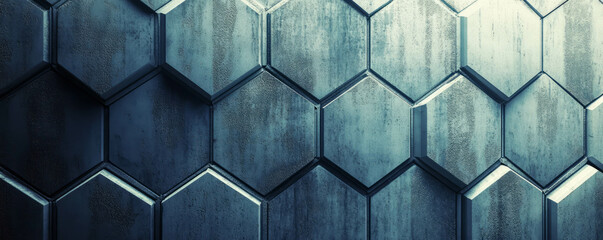 Poster - Modern abstract design featuring textured hexagonal mesh pattern on wall surface